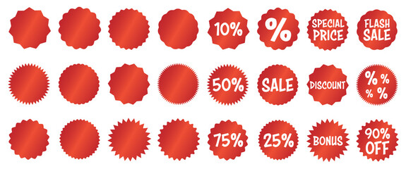 set of red discount sale labels or stickers, shopping label collection isolated on white background, vector illustration