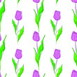 Spring Tulip Flowers on white background. Seamless floral pattern. Perfect for fabrics print, wallpaper, banner. Vector decorative Elegant background for your design. EPS 8