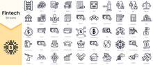 Simple Outline Set Of Fintech Icons. Thin Line Collection Contains Such Icons As Abacus, Assets, Atm, Attorney, Balance, Bank, Big Data And More