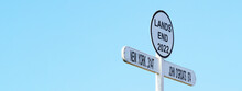 Horizontal Banner Or Header With Signpost At Land`s End Cornwall UK. Land's End To John O' Groats Is The Traversal Of The Whole Length Of Great Britain Between Two Extremities - Southwest & Northeast