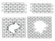 © panaceaart - Set of brick wall. Сollection of silhouettes of a brick fence destroyed holes. Vector illustration on a white background.