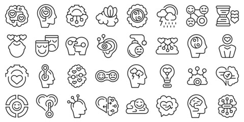 Wall Mural - Emotional intelligence icons set outline vector. Control feeling