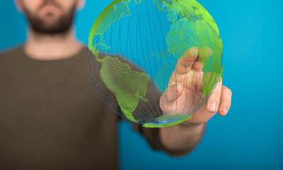 illustration with bold world map in green color