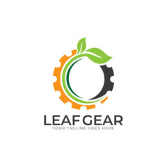 Gear leaf logo, vector logo template.