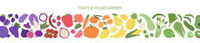 Fruit And Veggies Rainbow Banner. Plant-based Food Pattern