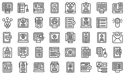 Wall Mural - Online registration icons set outline vector. Device apply