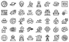 Space Aliens Icons Set Outline Vector. Rocket Spaceship