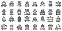 Pagoda Icons Set Outline Vector. Asian Temple
