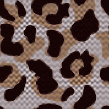 Leopard Seamless Pattern In Knitted Style. Jacquard Cheetah Fur Background.