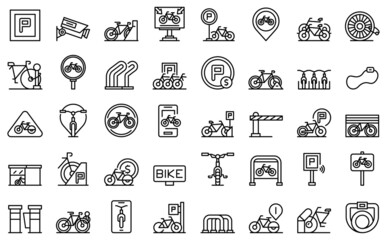 Poster - Bicycle parking icons set outline vector. Bike park