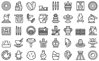Wall Mural - Pottery class icons set outline vector. Artist craft