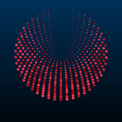 Leinwandbilder - Halftone red dots in sircle form over dark background