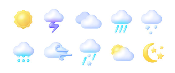 3d weather 3d for web background design. icon set cloud weather. 3d vector realistic objects. vector