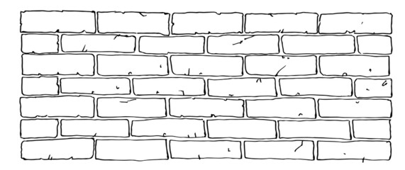 brick stone wall. outline sketch. hand drawing is isolated on a white background. vector