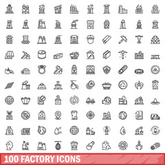 Sticker - 100 factory icons set, outline style
