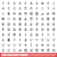Sticker - 100 holiday icons set, outline style