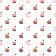 cute romantic vector seamless pattern with hand-drawn houses and hearts. it can be used as wallpaper, poster, print for clothing, fabrics, textiles, notebooks, packaging paper, scrapbooking.