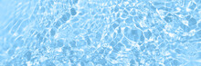 Fresh Water Background. Bright Blue Pattern With Natural Rippled Water Texture And Bubbles. Top View Web Banner. Clear Water Surface Background.