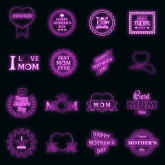 Poster - Mother Day icons set vector neon