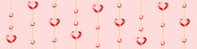 Red Gemstone Heart Shaped And Beads On Gold Chains, Horizontal Banner
