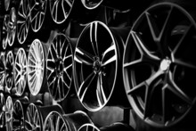 Car Alloy Wheels In A Store, Selective Focus