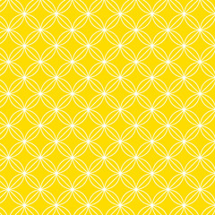 Aufkleber - Summer yellow background geometric seamless white line floral circles. Abstract  luxury color geometric vector lace. Sashiko Japanese hand embroidery running stitch.