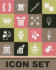 Poster - set ancient chariot, medieval sword, neptune trident, spear, column, greek ancient bowl, laurel wrea