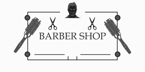 Modern logo for a barbershop, scissors and comb, elegant ornament