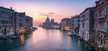 Panoramic View Of The Grand Canal At Sunrise, Venice, Italy
