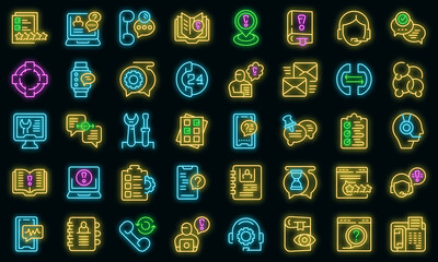 Wall Mural - Support chat icons set vector neon