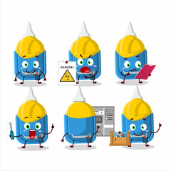 Canvas Print - Professional Lineman blue correction pen cartoon character with tools