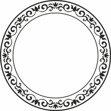 Vector Round Monochrome European Frame. Greek Floral Meander Pattern. Circle With Abstract Floral Roman Ornament.
