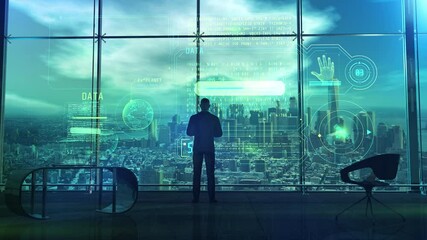 Wall Mural - coding through virtual reality panel, 3d render.
