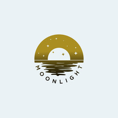 landscape logo design with moon and sea concept. graphic design for t-shirts.