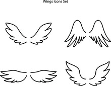 Wings Icons Set Isolated On White Background. Wings Icon Thin Line Outline Linear Wings Symbol For Logo, Web, App, UI. Wings Icon Simple Sign. Wings Icon Flat Vector Illustration