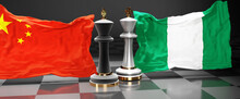 China Nigeria Talks, Meeting Or Trade Between Those Two Countries That Aims At Solving Political Issues, Symbolized By A Chess Game With National Flags, 3d Illustration