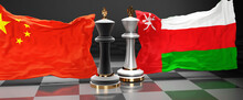 China Oman Talks, Meeting Or Trade Between Those Two Countries That Aims At Solving Political Issues, Symbolized By A Chess Game With National Flags, 3d Illustration