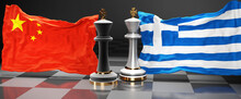 China Greece Talks, Meeting Or Trade Between Those Two Countries That Aims At Solving Political Issues, Symbolized By A Chess Game With National Flags, 3d Illustration