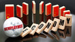 China and unemployment, economy and domino effect - chain reaction in China set off by unemployment causing a crash - economy blocks and China flag, 3d illustration