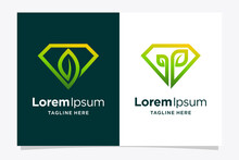 Green Diamond Logo With Leaf Concept