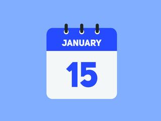 January 15 text calendar reminder. 15th January daily calendar icon template