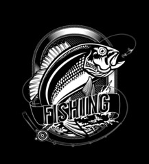 Red snapper isolated vector illustration. Fishing logo of red snapper. Fishing emlem for company or sport club. Marine theme background. 