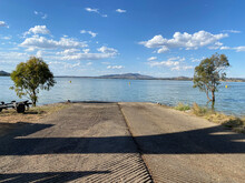 Boat Ramp With Beautiful River Views And Blue Sky Of The Bowna Waters Reserve Natural Parkland On The Foreshore Of Lake Hume, Albury.