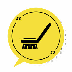 Sticker - Black Brush for cleaning icon isolated on white background. Cleaning service concept. Yellow speech bubble symbol. Vector Illustration