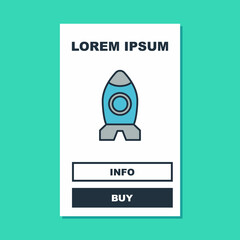 Poster - Filled outline Rocket ship toy icon isolated on turquoise background. Space travel. Vector