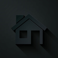 Poster - Paper cut House icon isolated on black background. Home symbol. Paper art style. Vector