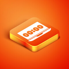 Canvas Print - Isometric Clock on laptop screen icon isolated on orange background. Schedule concepts. Vector