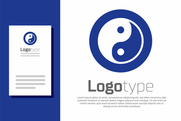 Wall Mural - Blue Yin Yang symbol of harmony and balance icon isolated on white background. Logo design template element. Vector