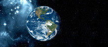 Planet Earth Globe View From Spaceflight With Realistic Earth Surface From Space And World Map As In Outer Space Point Of View . Elements Of This Image Furnished By NASA Planet Earth And Space .