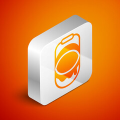 Poster - Isometric Paint bucket icon isolated on orange background. Silver square button. Vector